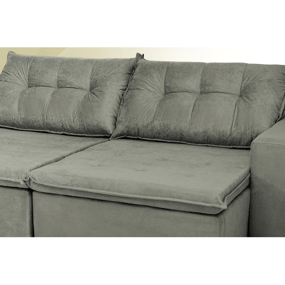 Sofá Austrália 2,92 Mts Retrátil, Reclinável Com Molas e Pillow no Assento Tecido Suede Cinza - Cama InBox