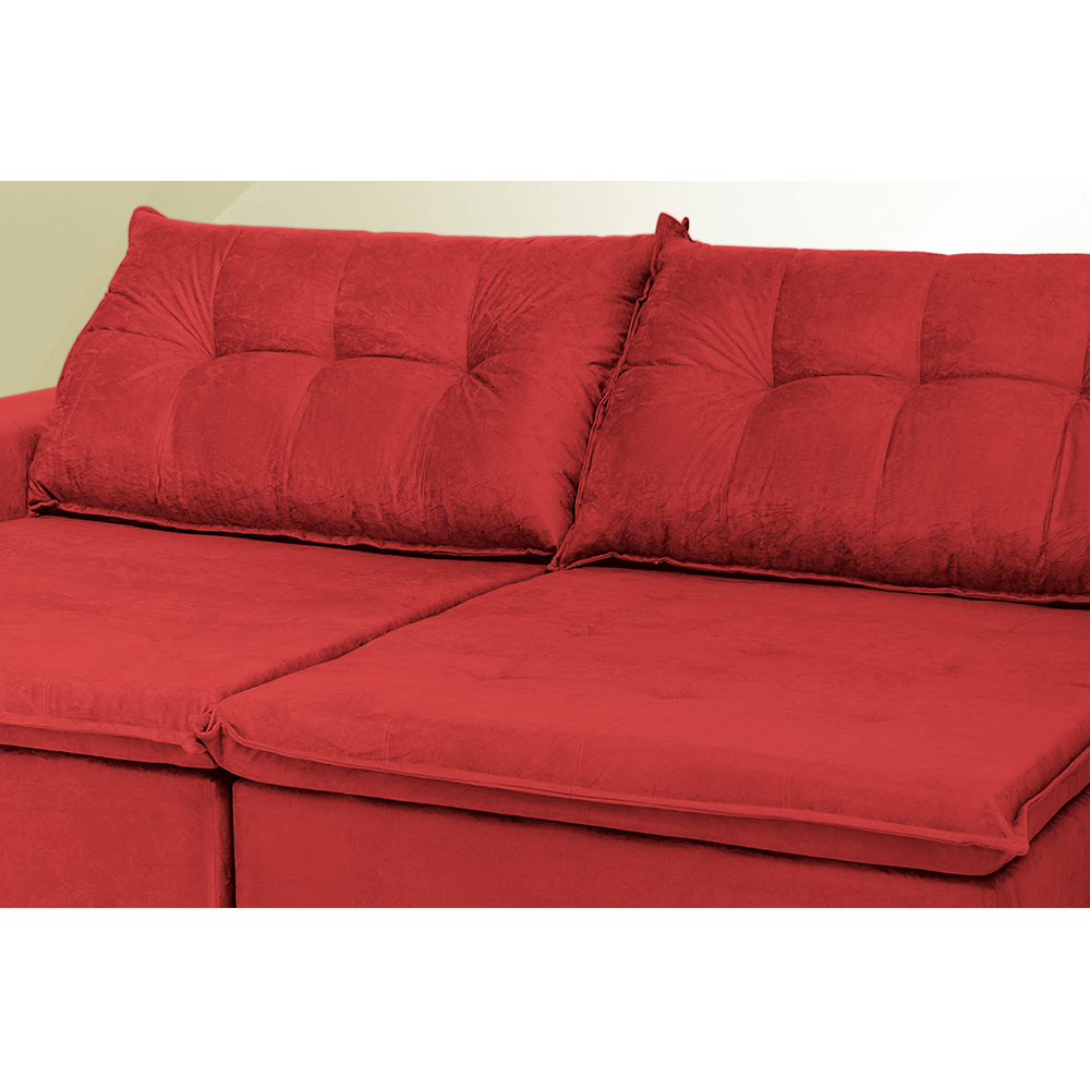 Sofá Austrália 2,92 Mts Retrátil, Reclinável Com Molas e Pillow no Assento Tecido Suede Vermelho- Cama InBox