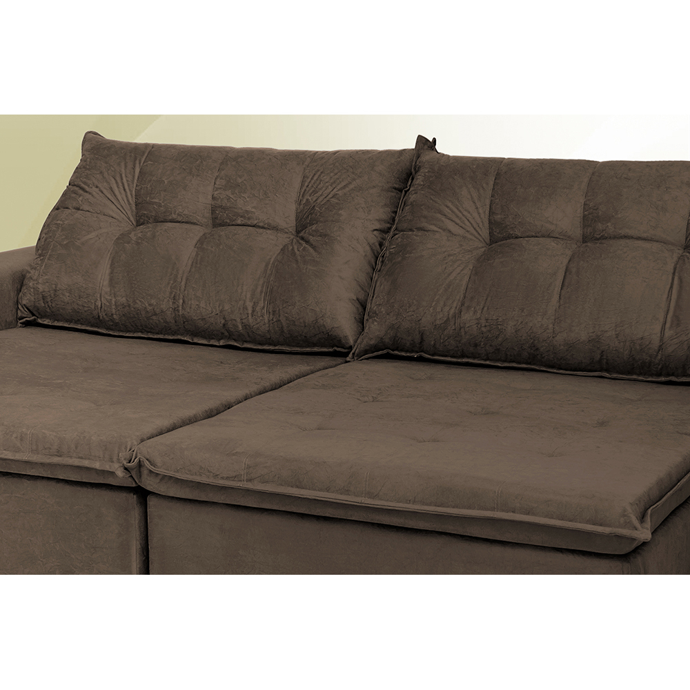 Sofá Austrália 3,12 Mts Retrátil, Reclinável Com Molas e Pillow no Assento Tecido Suede Café - Cama InBox