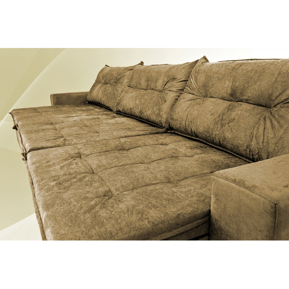 Sofá Austrália 3,82 Mts Retrátil, Reclinável Com Molas e Pillow no Assento Tecido Suede Castor - Cama InBox