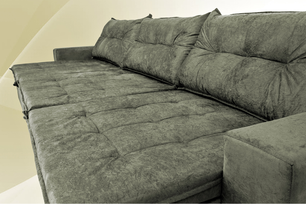 Sofá Austrália 3,82 Mts Retrátil, Reclinável Com Molas e Pillow no Assento Tecido Suede Cinza - Cama InBox