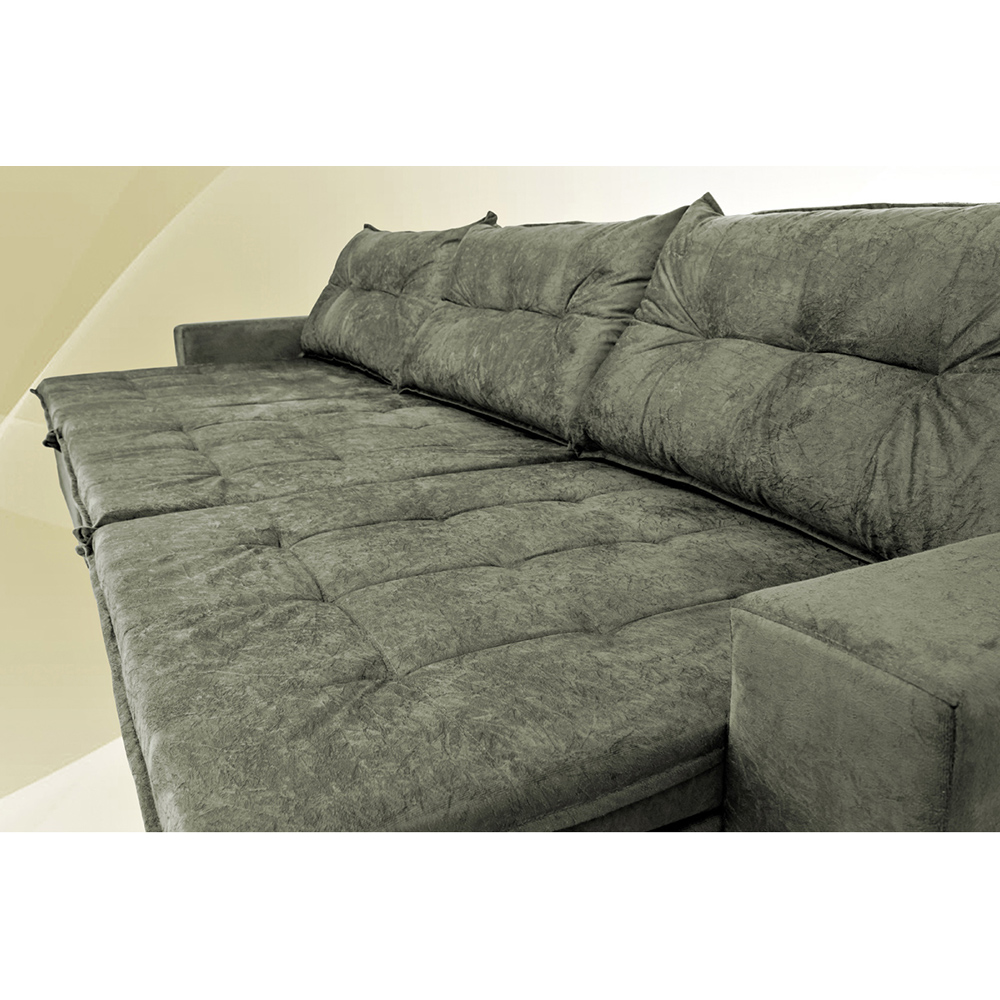 Sofá Austrália 4,12 Mts Retrátil, Reclinável Com Molas e Pillow no Assento Tecido Suede Cinza - Cama InBox