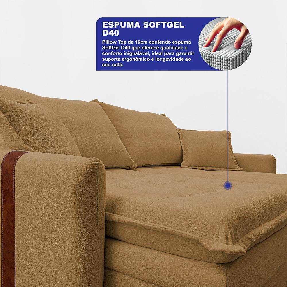 Sofá Baú Sem Caixa Retrátil 1,80m SoftGel Bonnie Boucle Caramelo Cama inBox