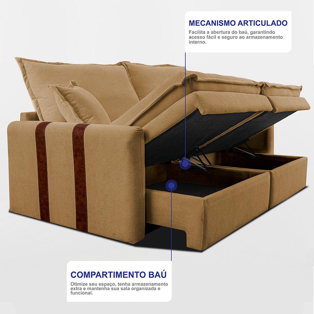 Sofá Baú Sem Caixa Retrátil 1,80m SoftGel Bonnie Boucle Caramelo Cama inBox