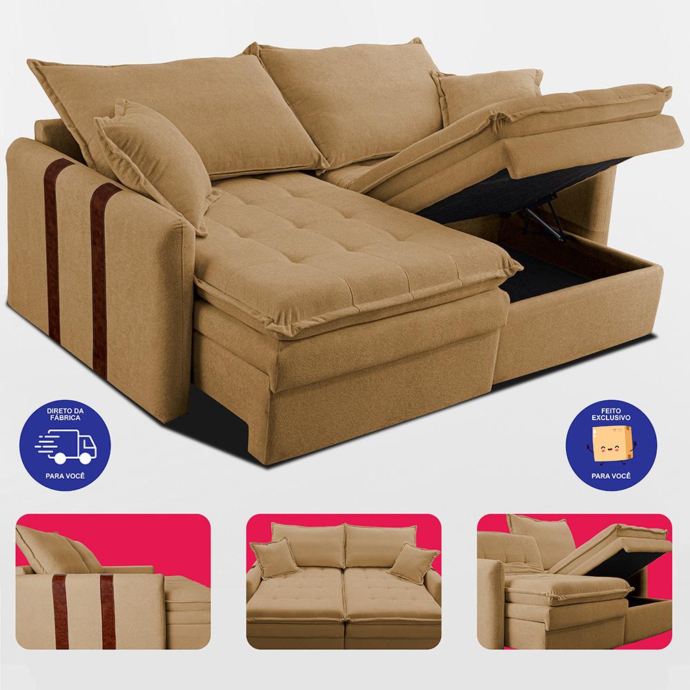 Sofá Baú Sem Caixa Retrátil 1,80m SoftGel Bonnie Boucle Caramelo Cama inBox