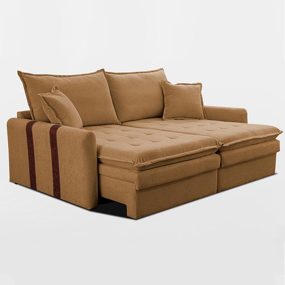 Sofá Baú Sem Caixa Retrátil 1,80m SoftGel Bonnie Boucle Caramelo Cama inBox
