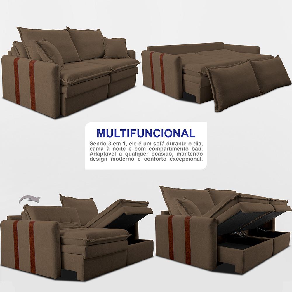 Sofá Baú Sem Caixa Retrátil 1,80m SoftGel Bonnie Boucle Marrom Cama inBox