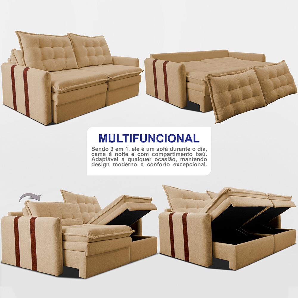 Sofá Baú Sem Caixa Retrátil 1,80m SoftGel Petit Boucle Caramelo Cama inBox