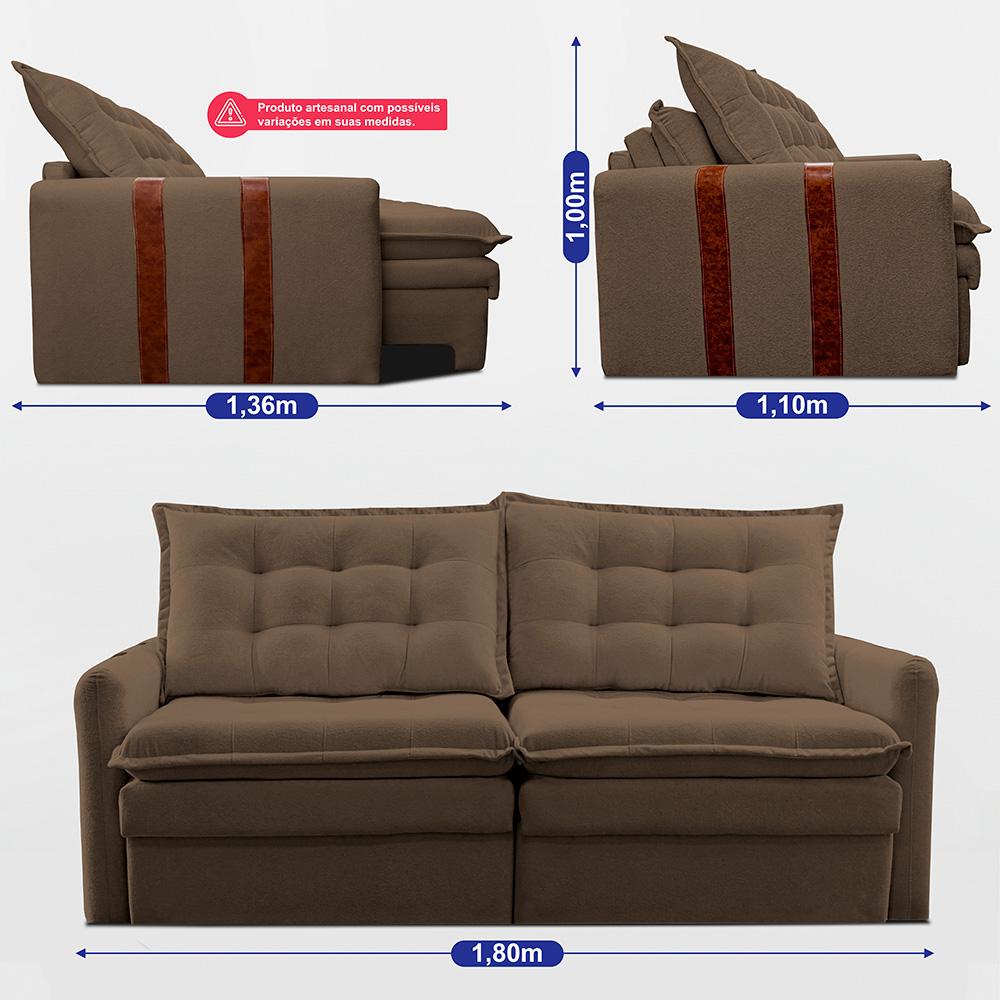 Sofá Baú Sem Caixa Retrátil 1,80m SoftGel Petit Boucle Marrom Cama inBox