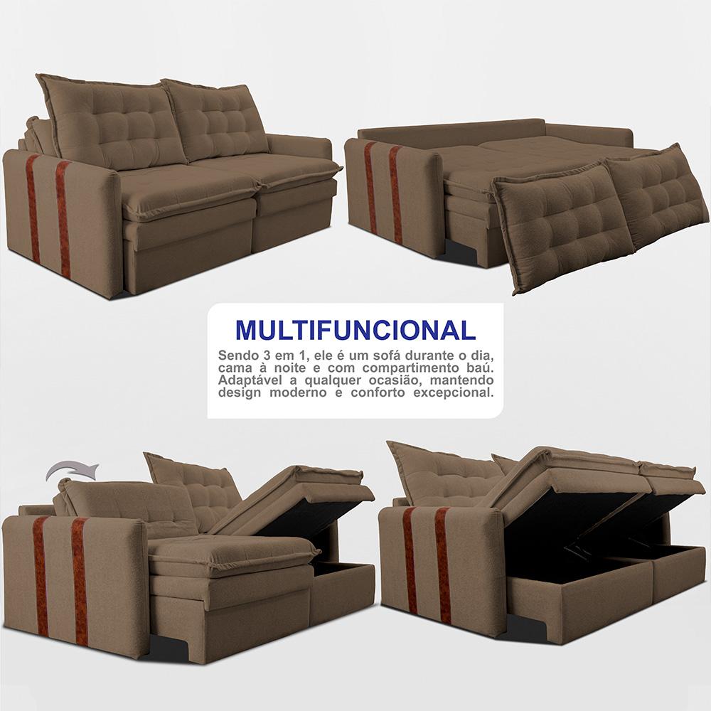 Sofá Baú Sem Caixa Retrátil 1,80m SoftGel Petit Boucle Marrom Cama inBox