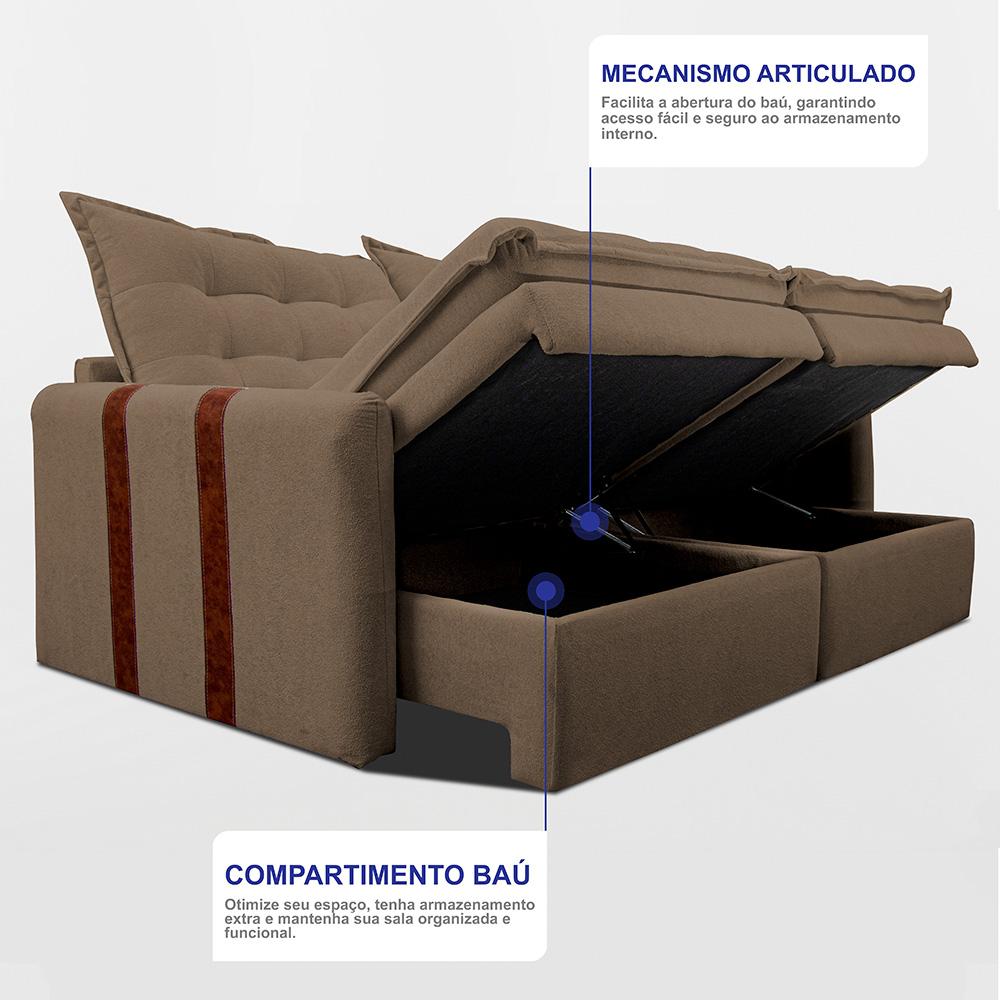 Sofá Baú Sem Caixa Retrátil 1,80m SoftGel Petit Boucle Marrom Cama inBox