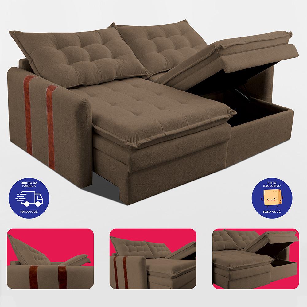 Sofá Baú Sem Caixa Retrátil 1,80m SoftGel Petit Boucle Marrom Cama inBox