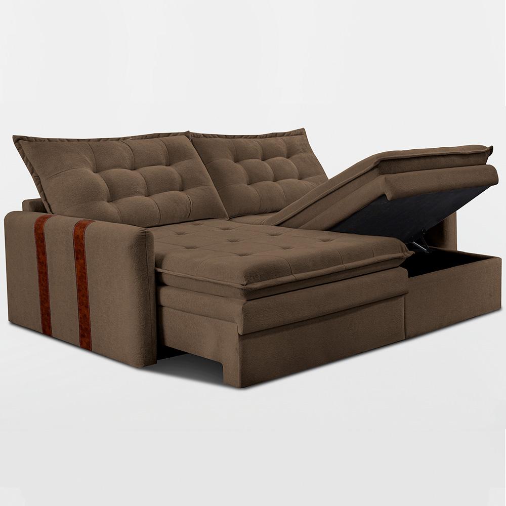 Sofá Baú Sem Caixa Retrátil 1,80m SoftGel Petit Boucle Marrom Cama inBox