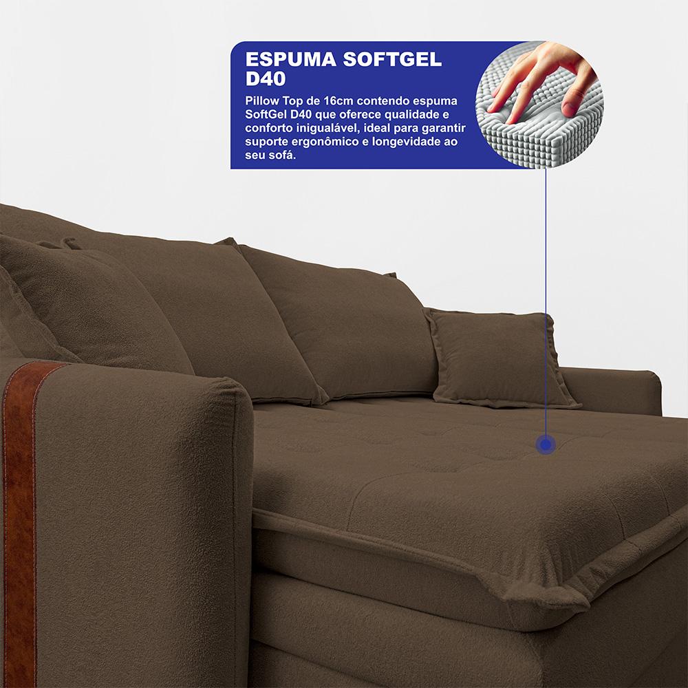 Sofá Baú Sem Caixa Retrátil 2,00m SoftGel Bonnie Boucle Marrom Cama inBox