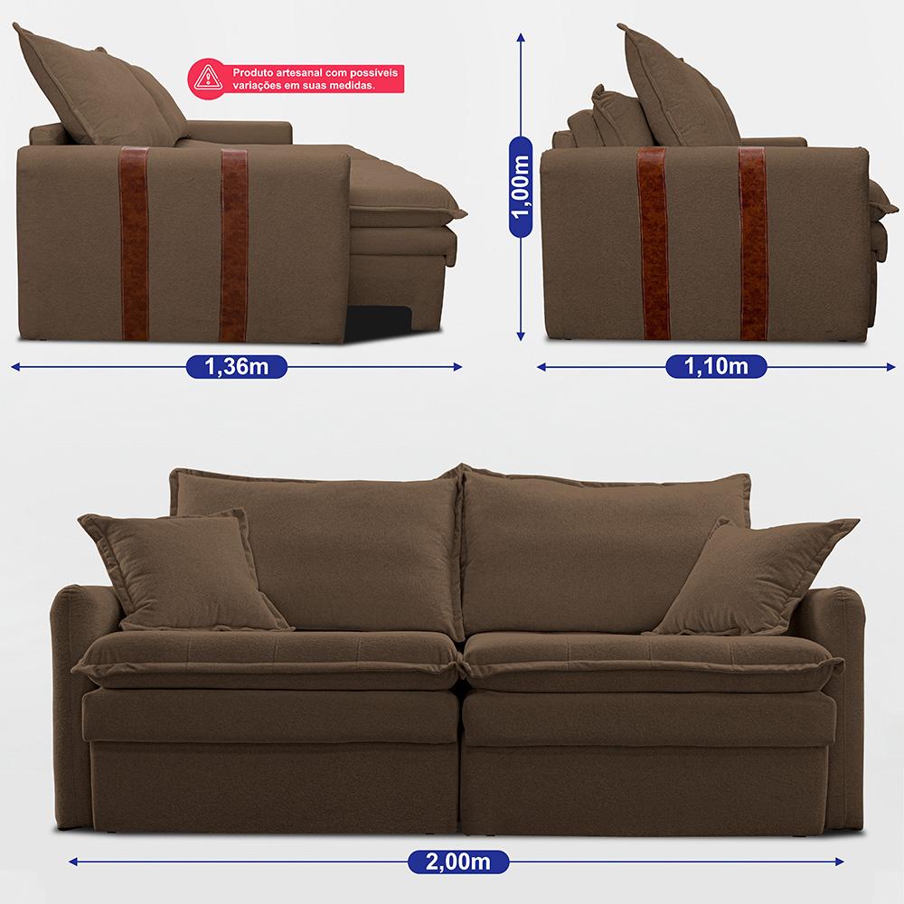 Sofá Baú Sem Caixa Retrátil 2,00m SoftGel Bonnie Boucle Marrom Cama inBox