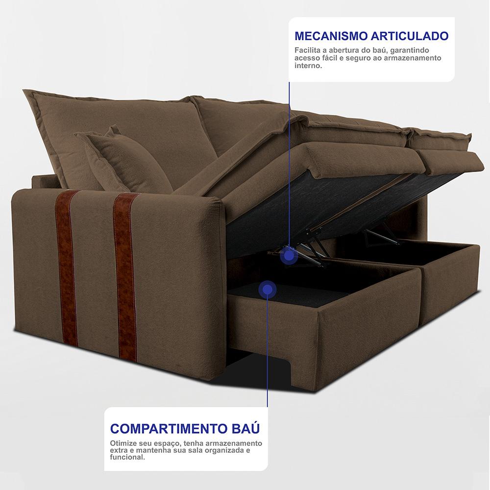 Sofá Baú Sem Caixa Retrátil 2,00m SoftGel Bonnie Boucle Marrom Cama inBox