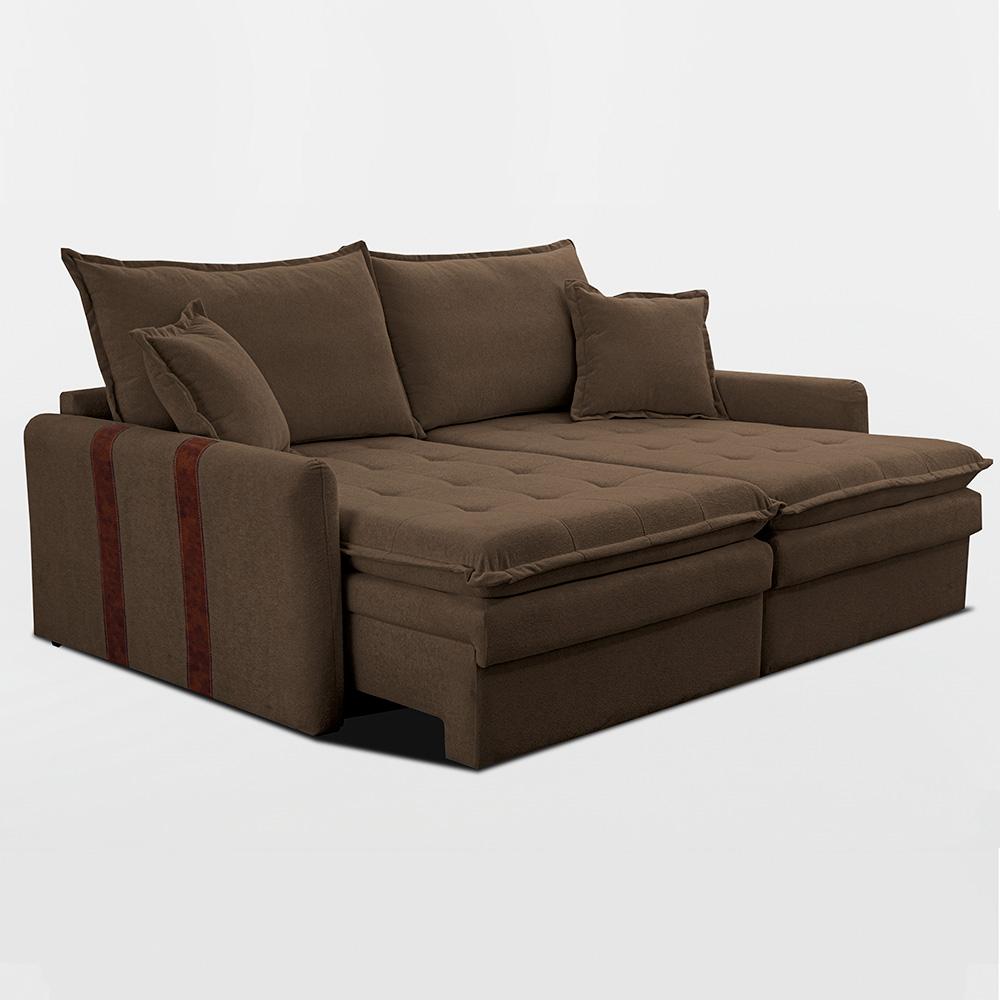 Sofá Baú Sem Caixa Retrátil 2,00m SoftGel Bonnie Boucle Marrom Cama inBox