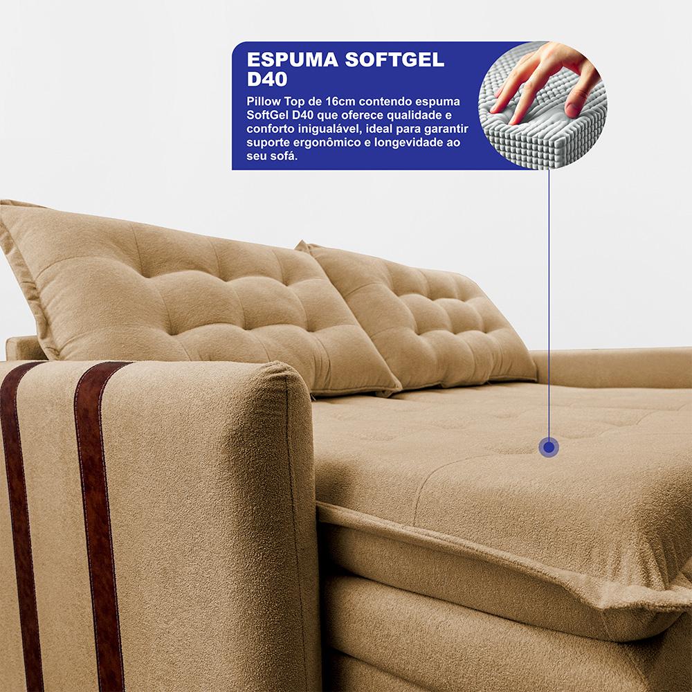 Sofá Baú Sem Caixa Retrátil 2,00m SoftGel Petit Boucle Caramelo Cama inBox