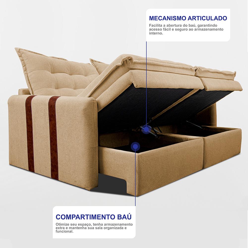 Sofá Baú Sem Caixa Retrátil 2,00m SoftGel Petit Boucle Caramelo Cama inBox