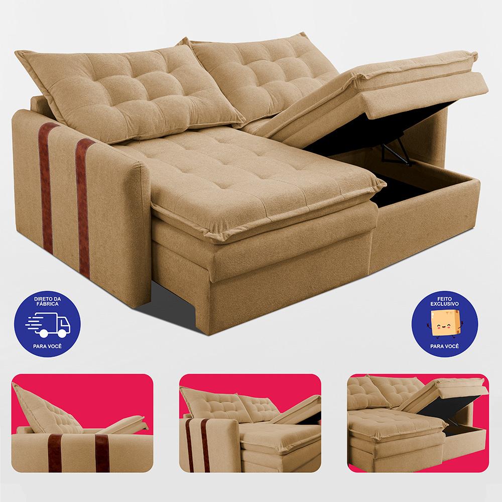 Sofá Baú Sem Caixa Retrátil 2,00m SoftGel Petit Boucle Caramelo Cama inBox