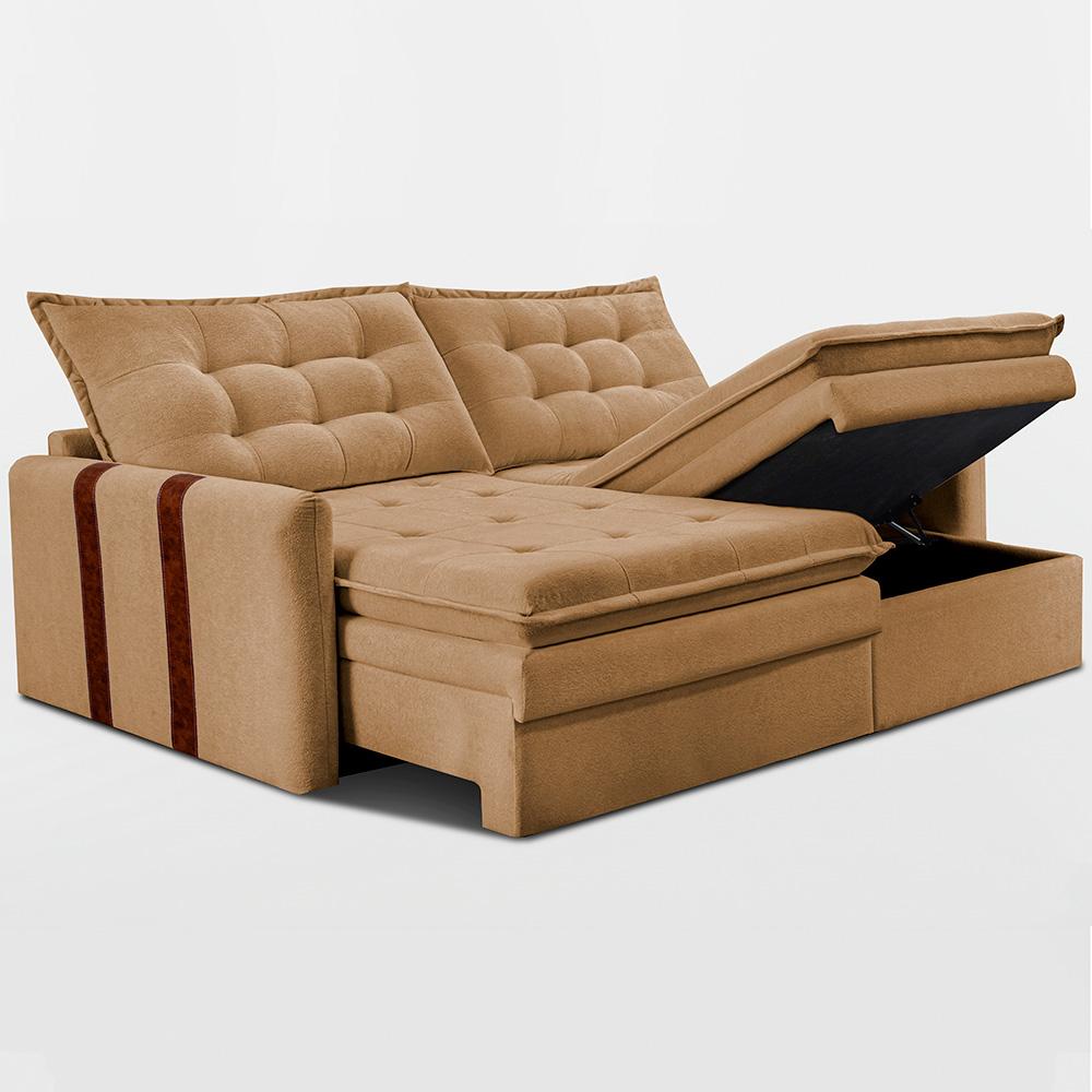 Sofá Baú Sem Caixa Retrátil 2,00m SoftGel Petit Boucle Caramelo Cama inBox