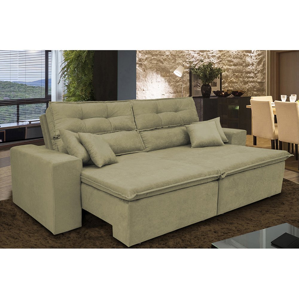 Sofá Cairo 2,72m Retrátil, Reclinável com 4 Almofadas Tecido Suede Castor - Cama InBox