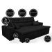 Sofá Cairo 2,92m Retrátil, Reclinável com 4 Almofadas Tecido Suede Preto - Cama InBox