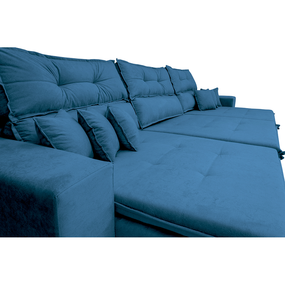 Sofá Cairo 3,52m Retrátil, Reclinável com 6 Almofadas Tecido Suede Azul - Cama InBox