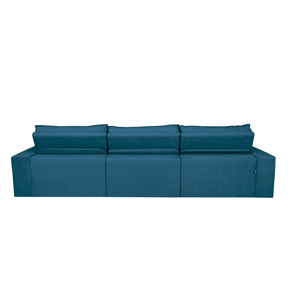Sofá Cairo 3,52m Retrátil, Reclinável com 6 Almofadas Tecido Suede Azul - Cama InBox