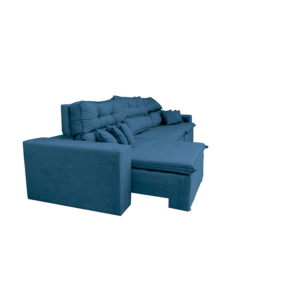 Sofá Cairo 3,52m Retrátil, Reclinável com 6 Almofadas Tecido Suede Azul - Cama InBox