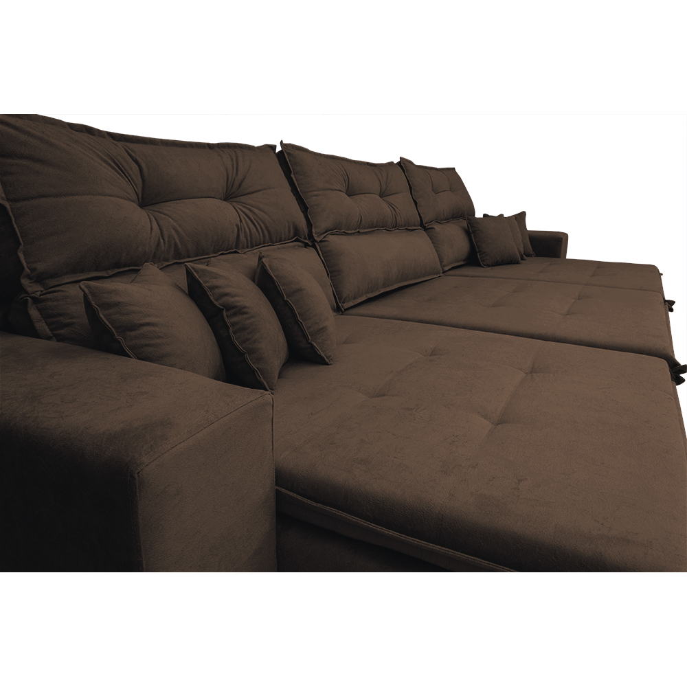 Sofá Cairo 3,52m Retrátil, Reclinável com 6 Almofadas Tecido Suede Café - Cama InBox