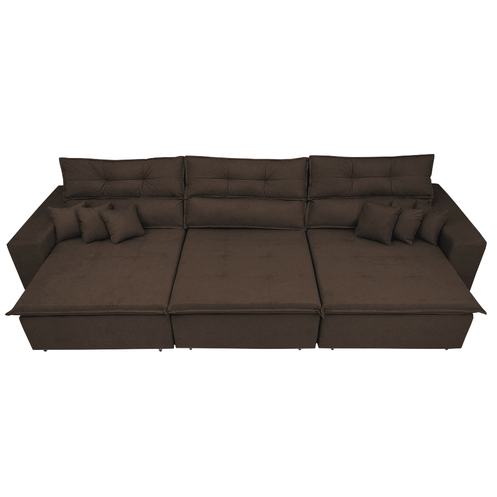Sofá Cairo 3,52m Retrátil, Reclinável com 6 Almofadas Tecido Suede Café - Cama InBox
