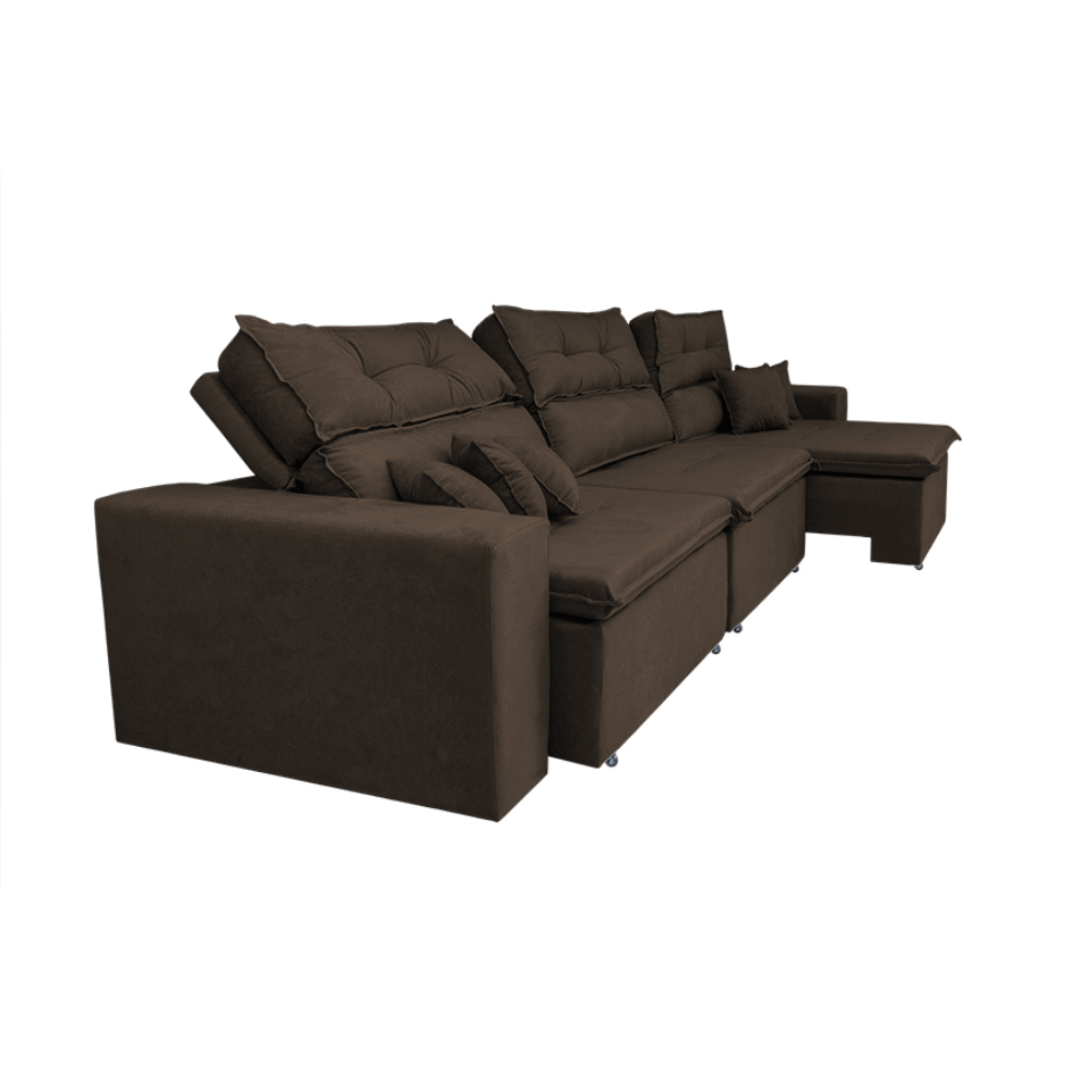 Sofá Cairo 3,52m Retrátil, Reclinável com 6 Almofadas Tecido Suede Café - Cama InBox