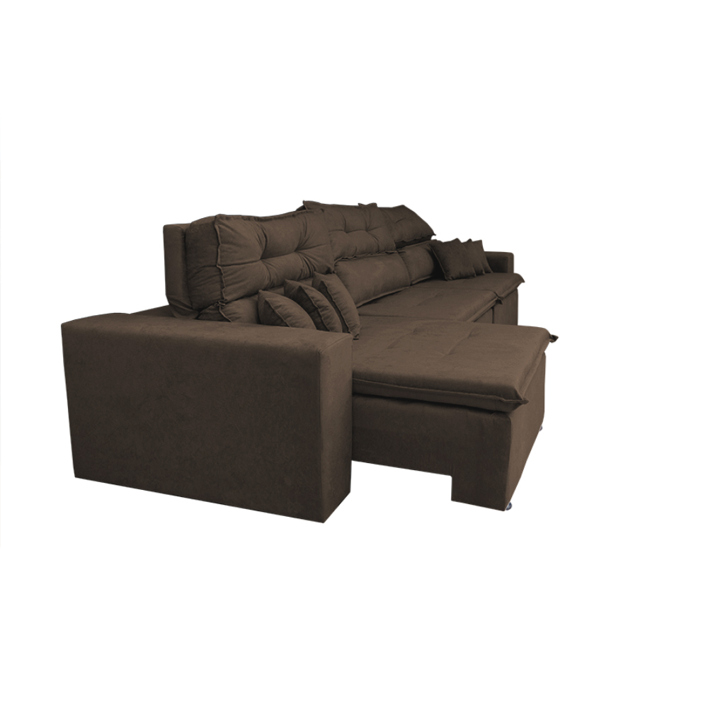 Sofá Cairo 3,52m Retrátil, Reclinável com 6 Almofadas Tecido Suede Café - Cama InBox