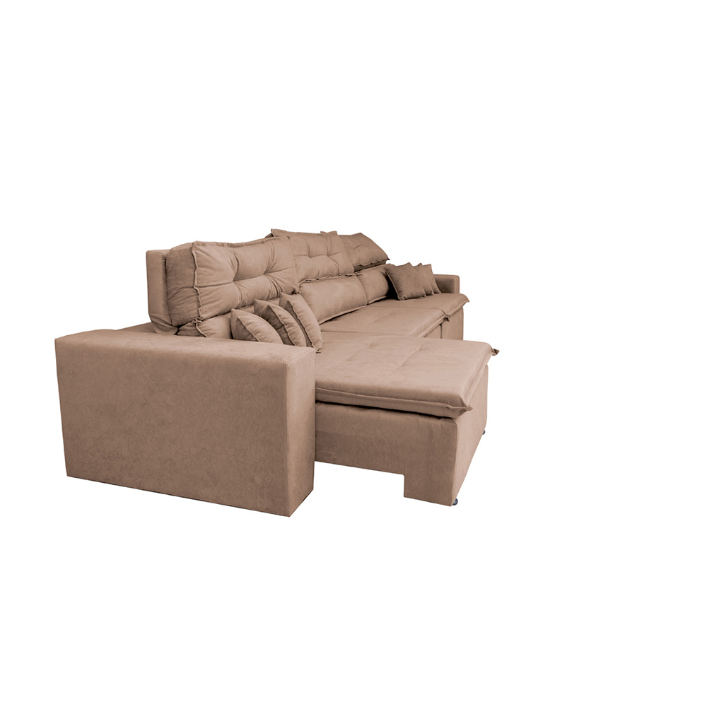 Sofá Cairo 3,52m Retrátil, Reclinável com 6 Almofadas Tecido Suede Castor - Cama InBox