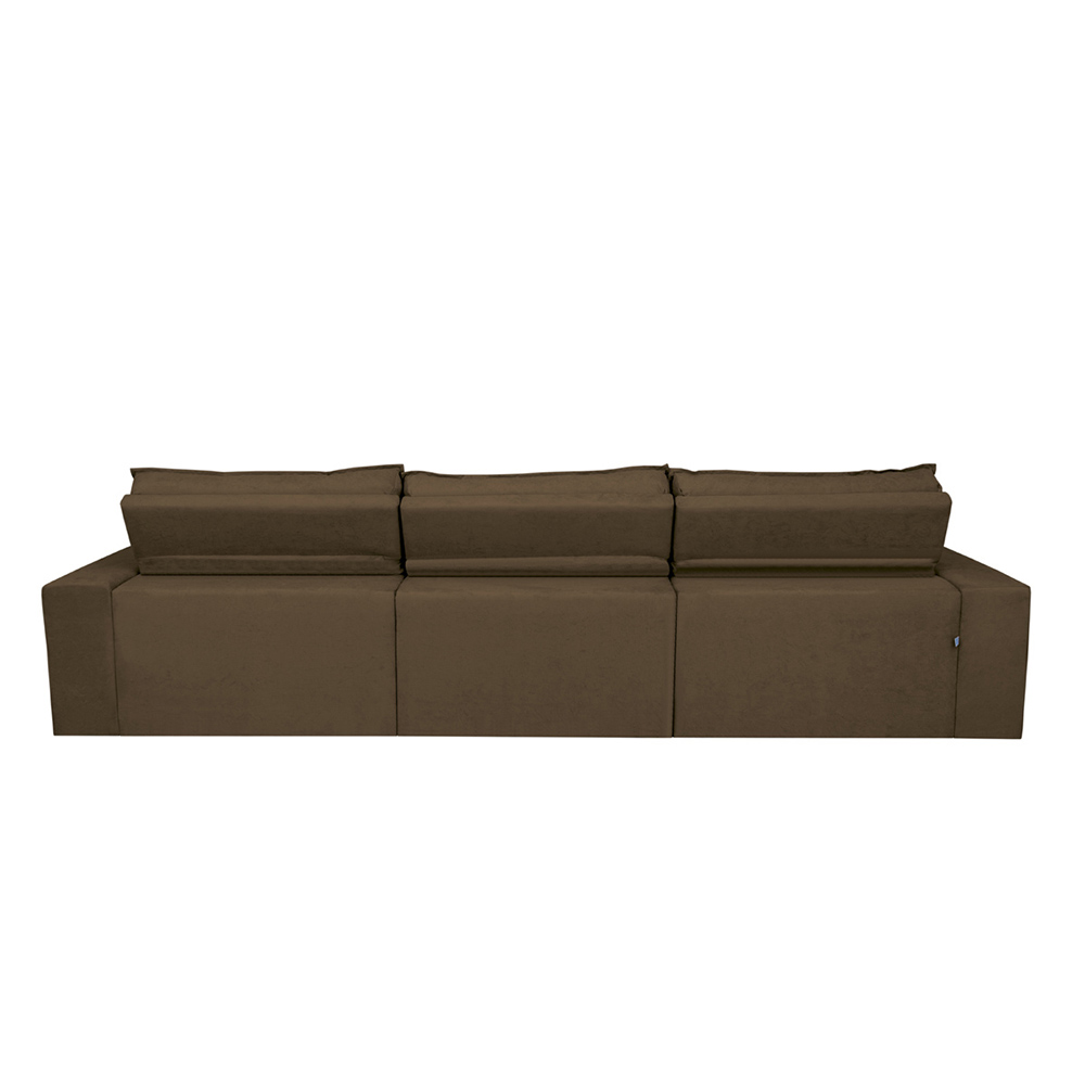 Sofá Cairo 3,82m Retrátil, Reclinável com 6 Almofadas Tecido Suede Café - Cama InBox