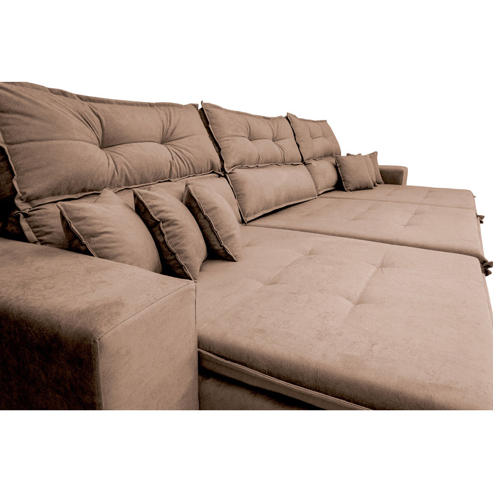 Sofá Cairo 4,12m Retrátil, Reclinável com 6 Almofadas Tecido Suede Castor - Cama InBox