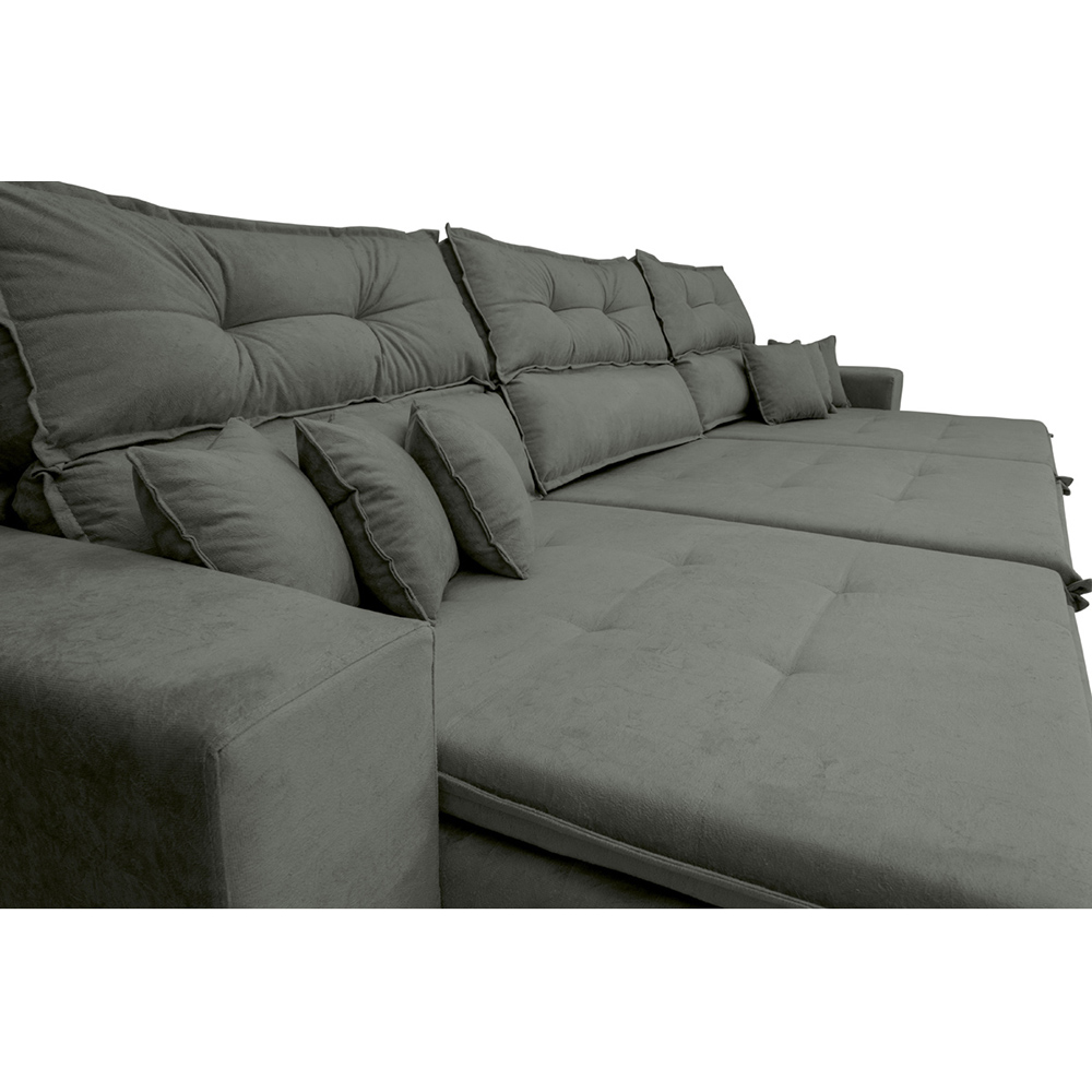 Sofá Cairo 4,12m Retrátil, Reclinável com 6 Almofadas Tecido Suede Cinza - Cama InBox