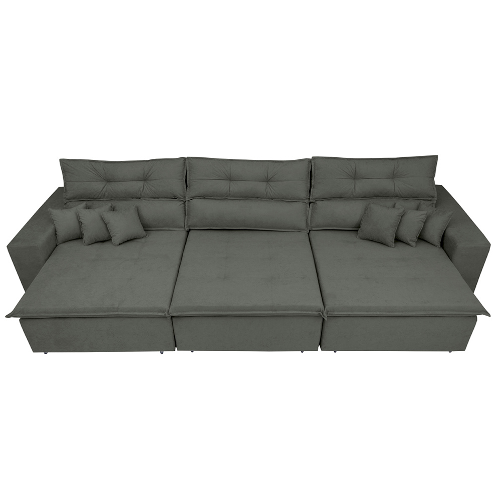 Sofá Cairo 4,12m Retrátil, Reclinável com 6 Almofadas Tecido Suede Cinza - Cama InBox