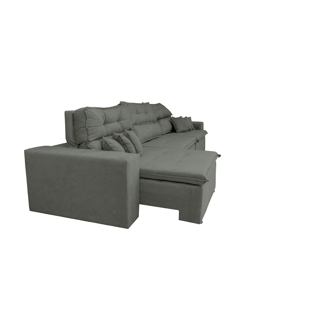 Sofá Cairo 4,12m Retrátil, Reclinável com 6 Almofadas Tecido Suede Cinza - Cama InBox