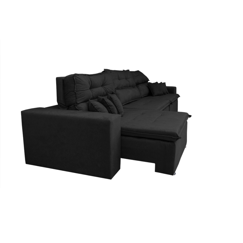 Sofá Cairo 4,12m Retrátil, Reclinável com 6 Almofadas Tecido Suede Preto - Cama InBox