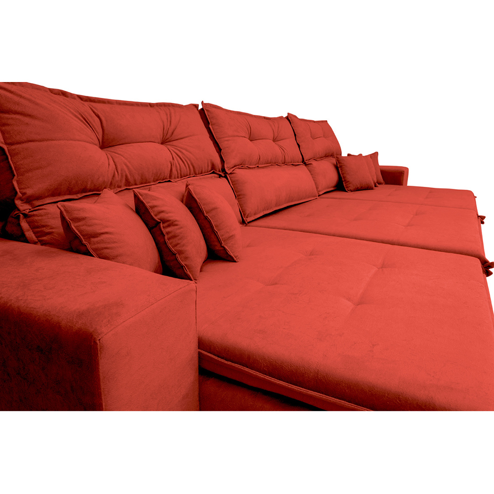 Sofá Cairo 4,12m Retrátil, Reclinável com 6 Almofadas Tecido Suede Vermelho - Cama InBox