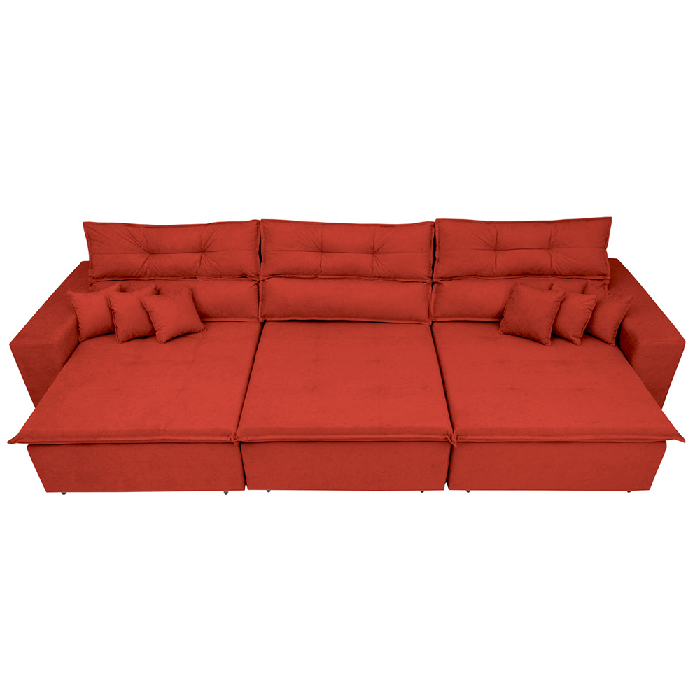 Sofá Cairo 4,12m Retrátil, Reclinável com 6 Almofadas Tecido Suede Vermelho - Cama InBox
