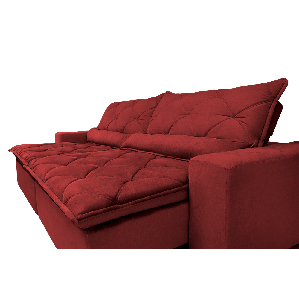 Sofá Lisboa 2,32m Retrátil, Reclinável, Molas no Assento Tecido Suede Velusoft Vermelho - Cama InBox