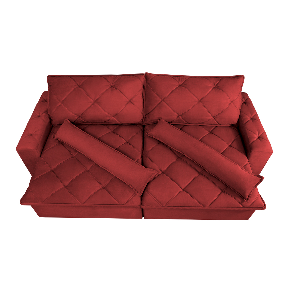 Sofá Lisboa 2,32m Retrátil, Reclinável, Molas no Assento Tecido Suede Velusoft Vermelho - Cama InBox
