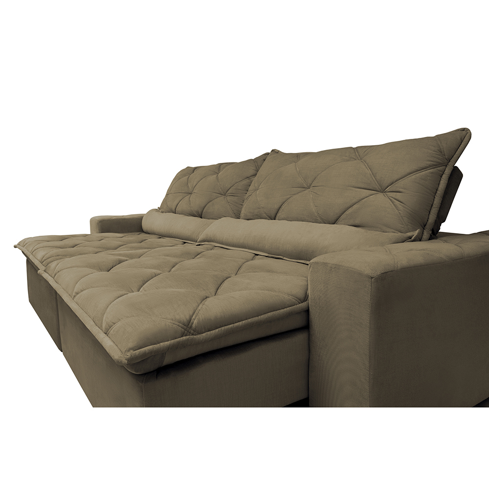 Sofá Lisboa 2,92m Retrátil, Reclinável com Molas no Assento Tecido Suede Velusoft Castor - Cama InBox