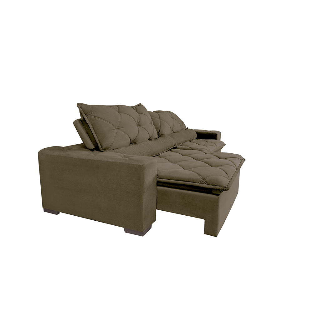 Sofá Lisboa 2,92m Retrátil, Reclinável com Molas no Assento Tecido Suede Velusoft Castor - Cama InBox