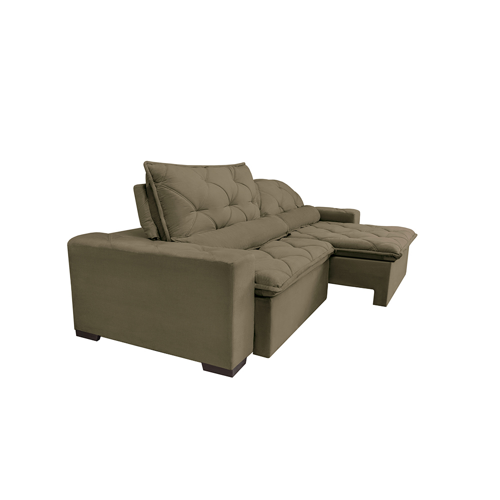 Sofá Lisboa 2,92m Retrátil, Reclinável com Molas no Assento Tecido Suede Velusoft Castor - Cama InBox