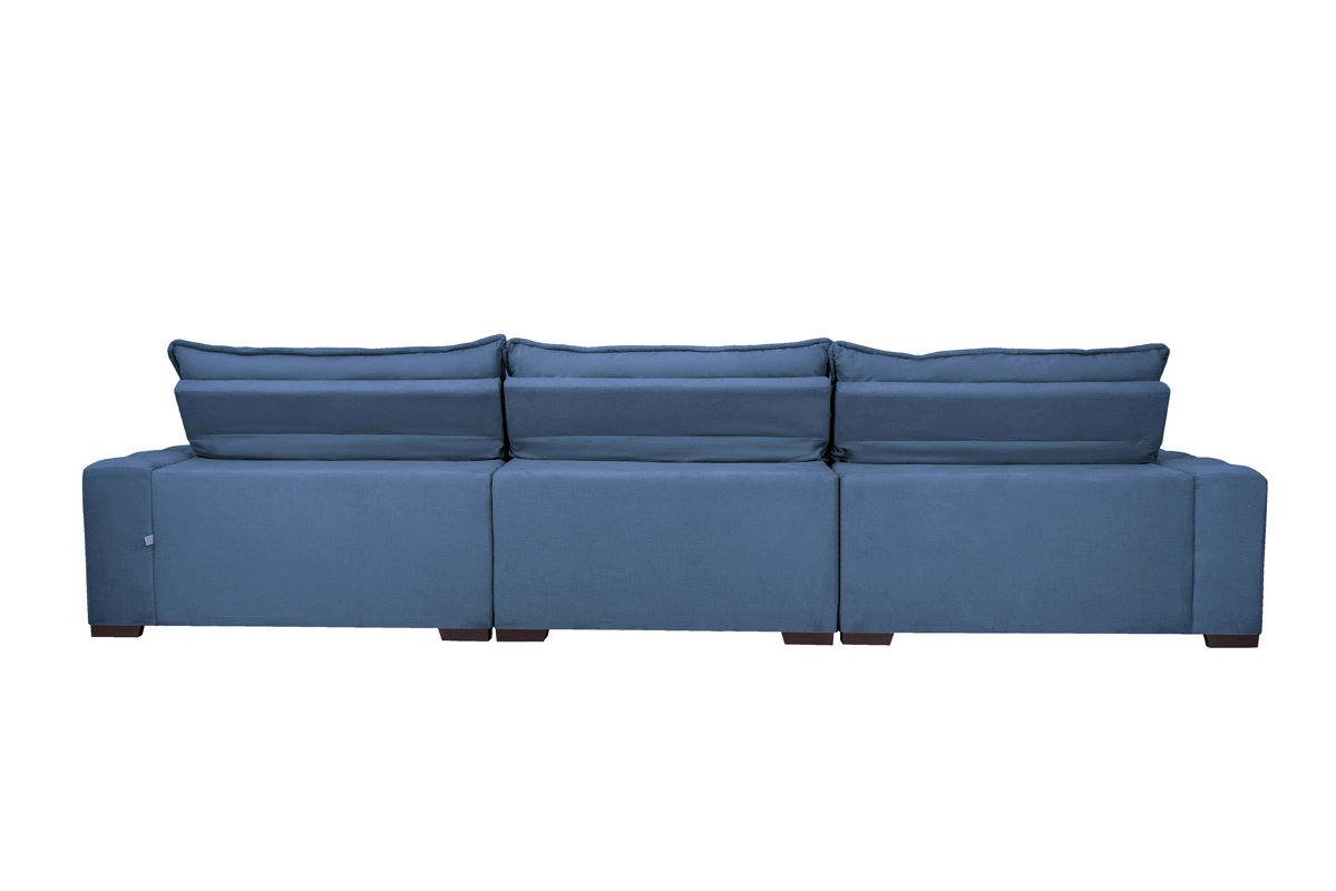 Sofá Lisboa 3,52m Retrátil, Reclinável com Molas no Assento e Almofadas Lombar Tecido Suede Azul