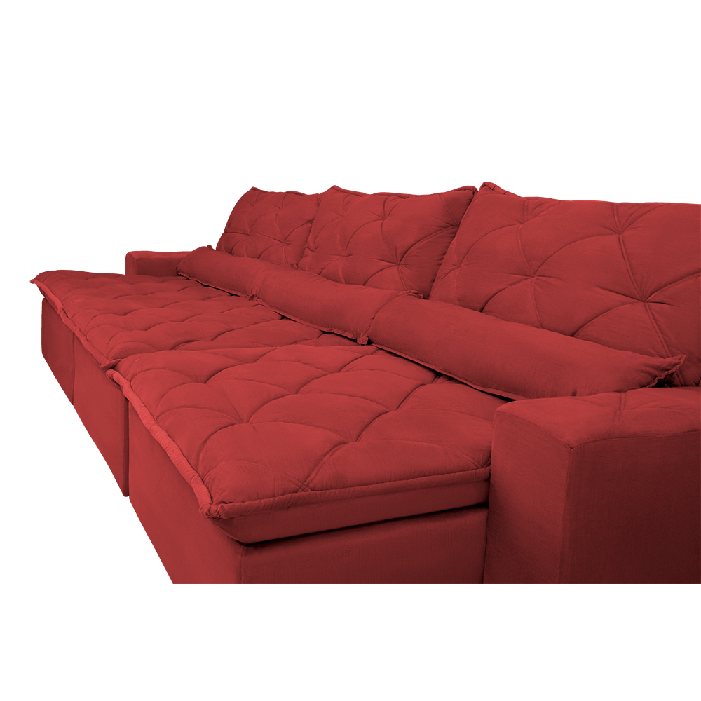Sofá Lisboa 3,82m Retrátil, Reclinável, Molas no Assento e Almofadas Lombar Tecido Suede Vermelho